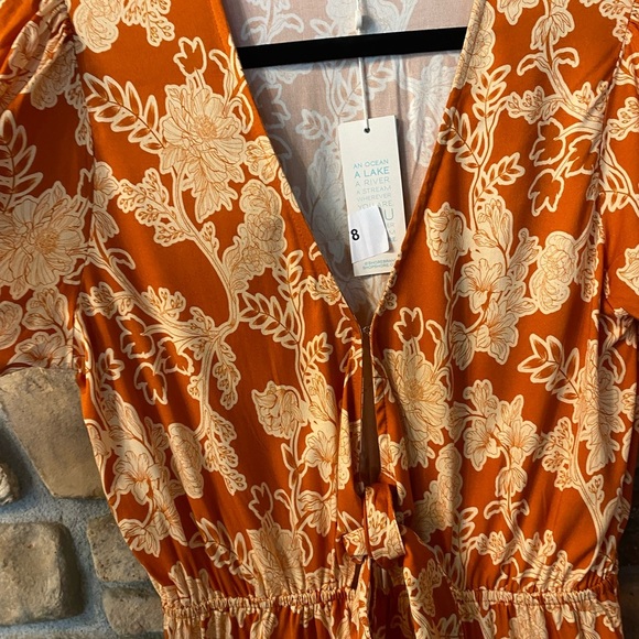 Shore Women’s Floral Short Dress Orange Gold Peep Hole Summer New Medium Resort - Picture 10 of 16